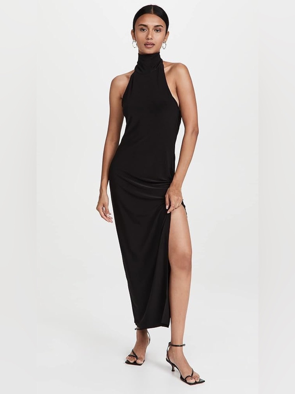 NORMA KAMALI HALTER TURTLE SIDE SLIT GOWN